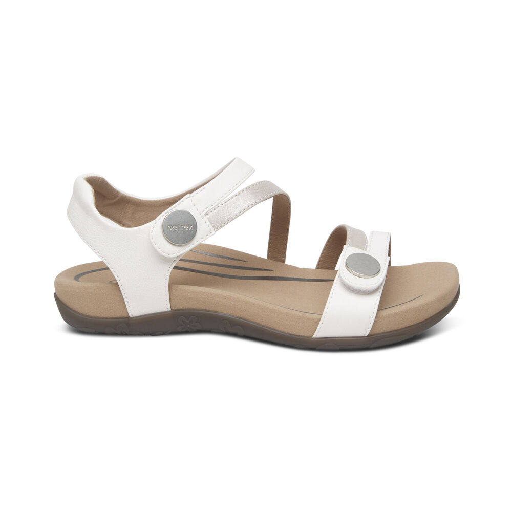 Aetrex Women's Jess Adjustable Quarter Strap Sandals - White | USA SOV2QUP